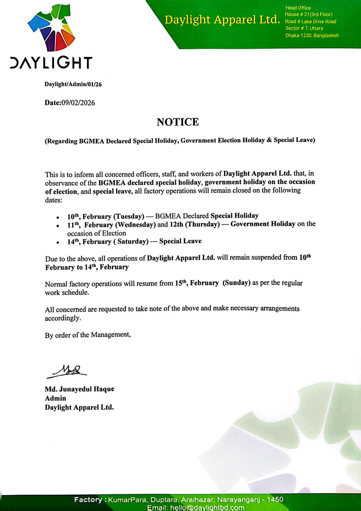 Important Notice: Temporary Factory Operations Update