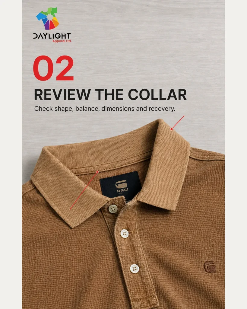 Checking polo collar shape balance and recovery before production