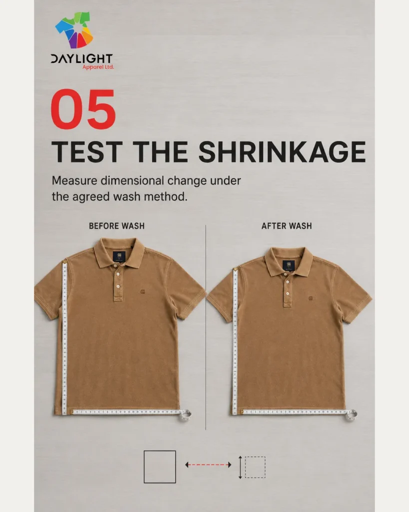 Polo shirt sample approval shrinkage test before and after washing