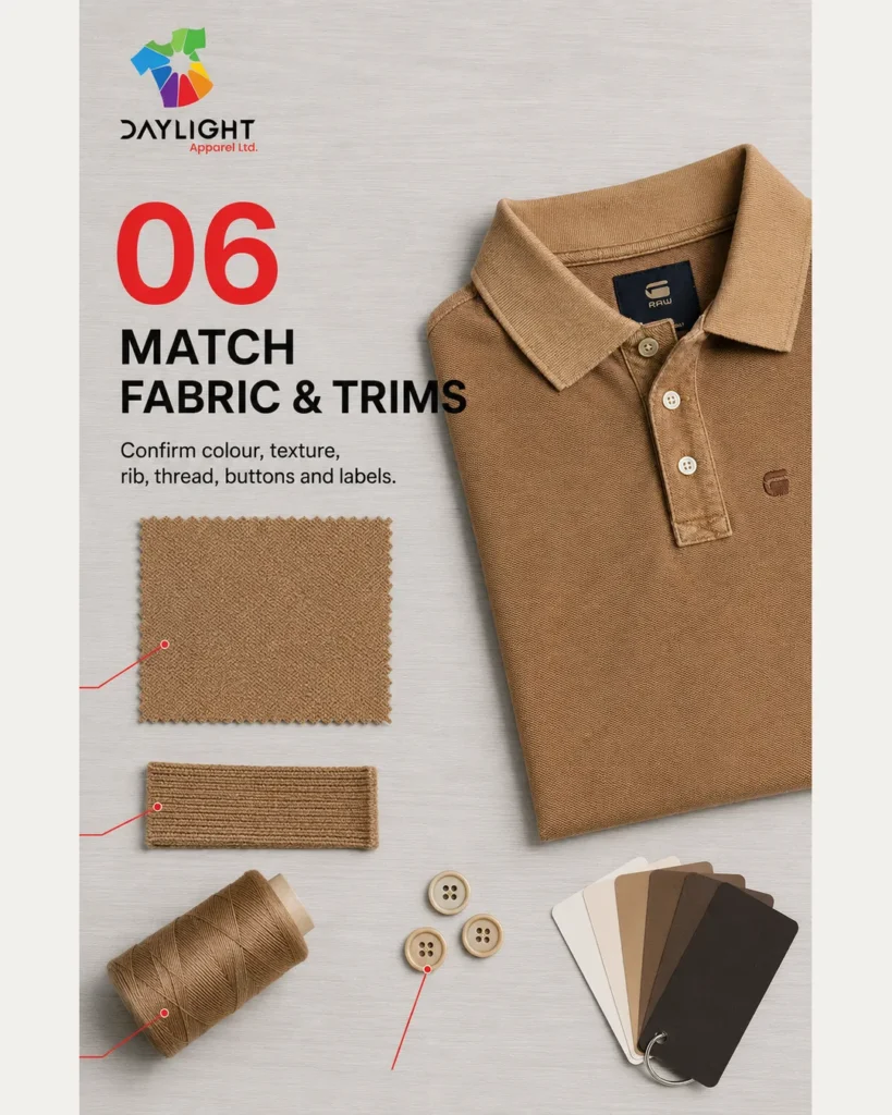 Matching polo fabric rib thread buttons and colour swatches